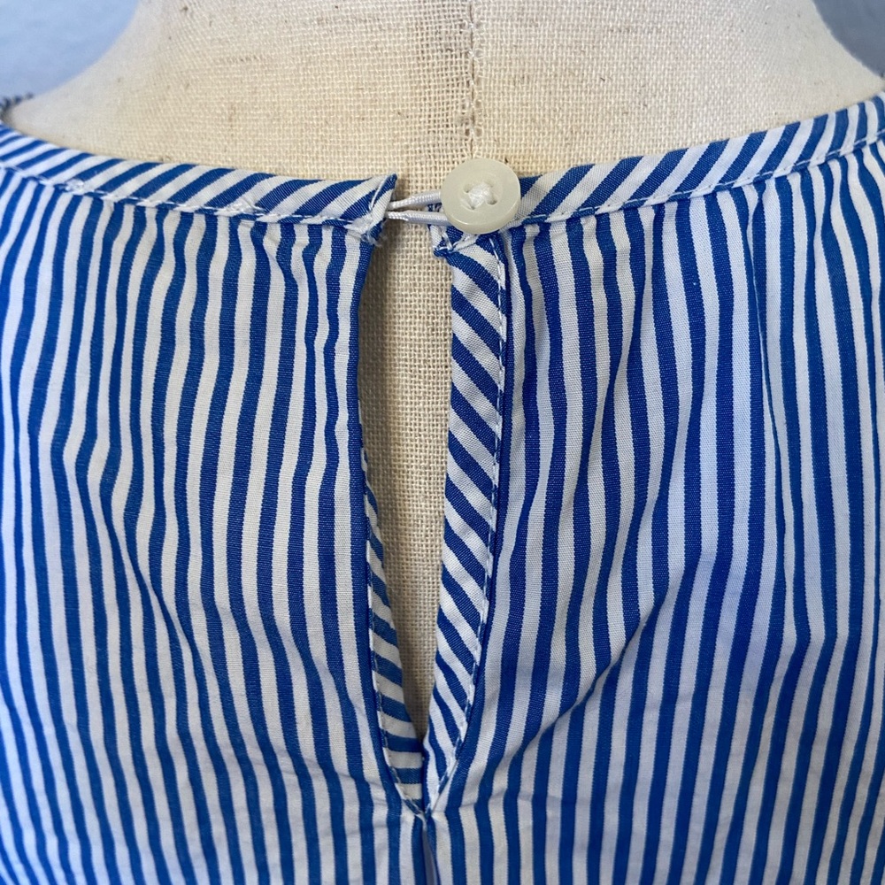 J.Crew Factory Top Women Blue White Pinstripe Short Sleeve Cotton Petite Large - Picture 4 of 10